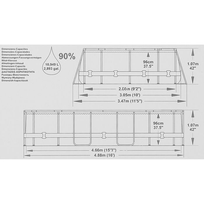 Каркасний басейн Bestway 56448 Power Steel (488х305х107 см) з картриджним фільтром, драбиною та захисним тентом