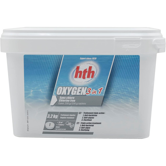 Таблетки кисню багатофункціональні hth 3в1 200г, 3,2кг (Франція), OXYGEN 3 в 1 D800260H1