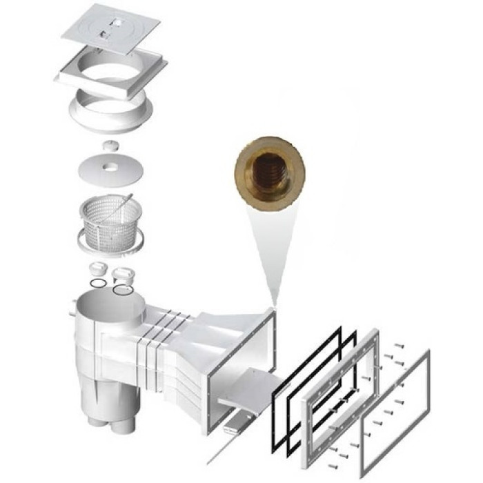 Скіммер LUX широкий під лайнер, латунні вставки, з квадратною кришкою  PG-04222BFW