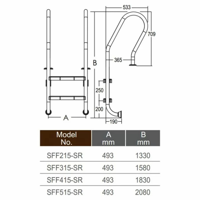 Сходи для басейну Emaux Mixta SFF315-SR (3 сходинки), AISI-304