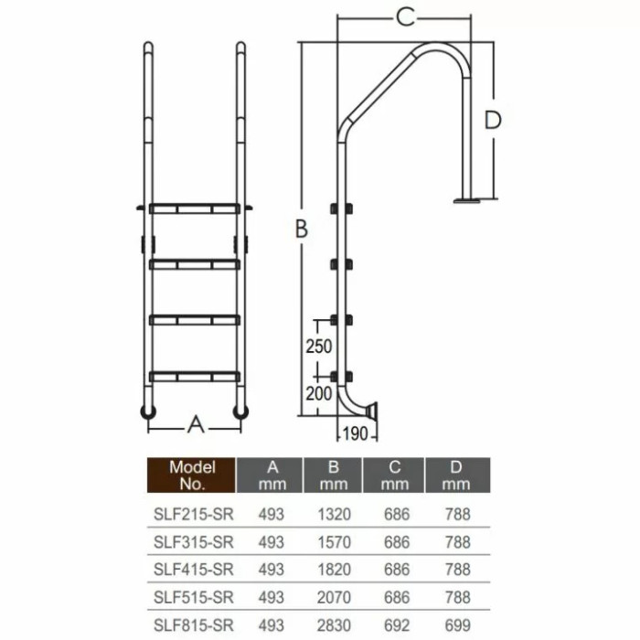 Сходи для басейну Emaux Standard SLF315-SR (3 сходинки), AISI-304