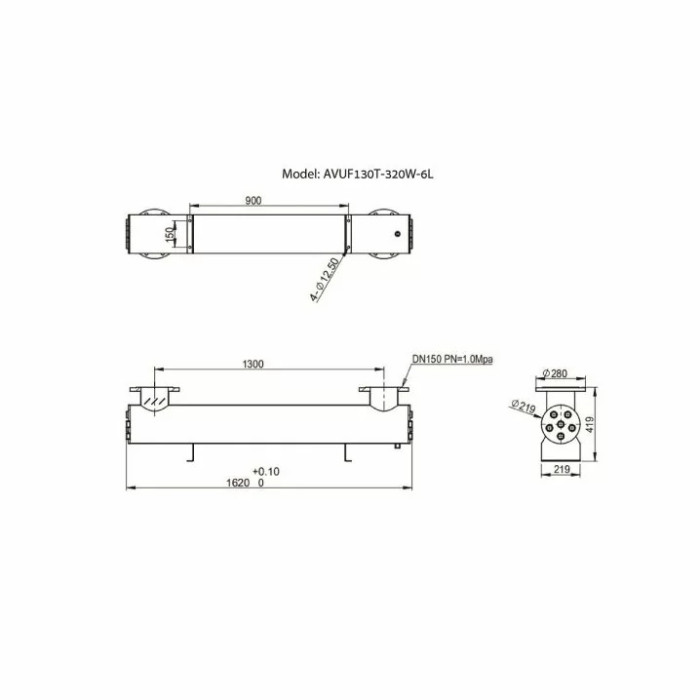 Ультрафіолетова установка Aquaviva AVUF130T HDPE, до 170 м3, DN150, 2 кВт (6 шт. / 320 Вт)