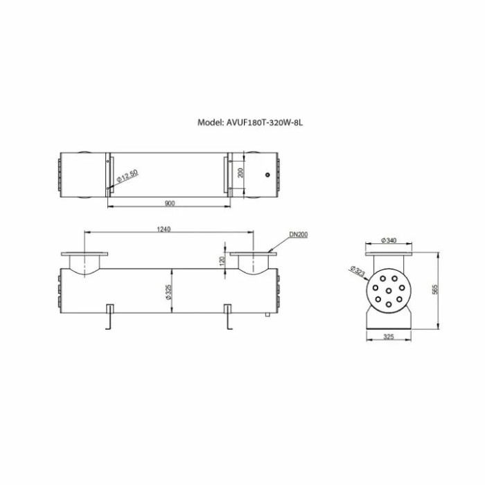 Ультрафіолетова установка Aquaviva AVUF180T, до 250 м3, DN200, 2.65 кВт (8 шт. / 320 Вт)