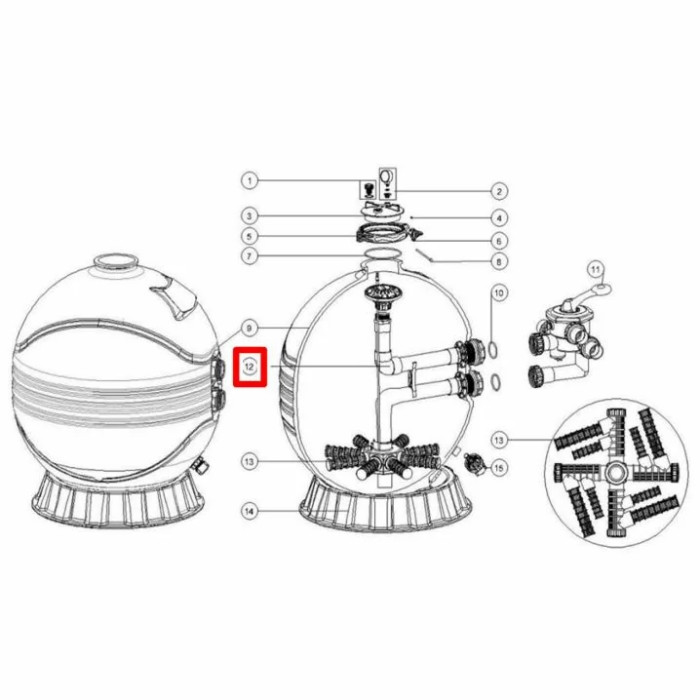 Дюзова коробка в комплекті з трубою для Emaux MFS27 89012617
