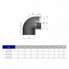 Коліно ПВХ Effast RGRGOR040E 90° з металевим кільцем, d40x1-1/4"