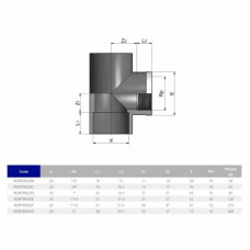Трійник ПВХ Effast RGRTIR020B 90° з металевим кільцем d20x1/2"