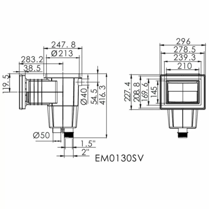 Скімер під лайнер Emaux EM0130-SV Standart (квадратна кришка), з латунними вставками