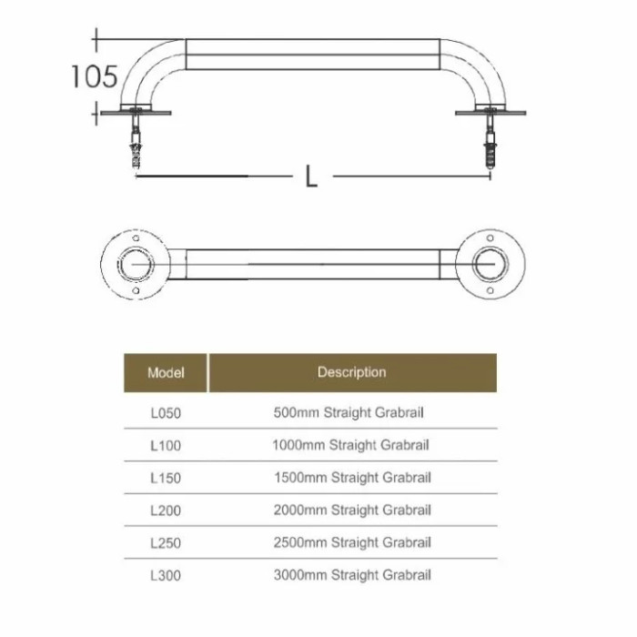 Поручень для басейну Emaux L150 (150 см), AISI-304