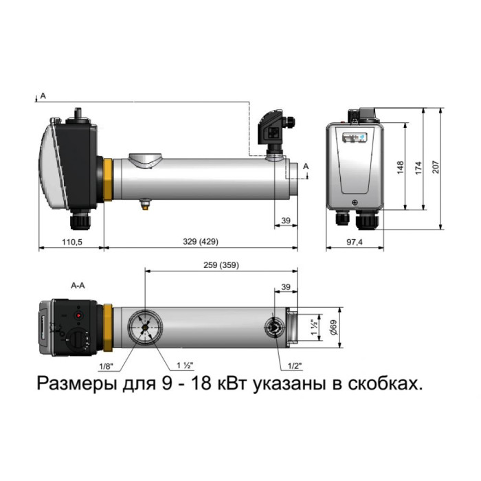 Компактний електроводонагрівач для басейну Titan Pahlen 12 кВт з реле протоки та термостатом