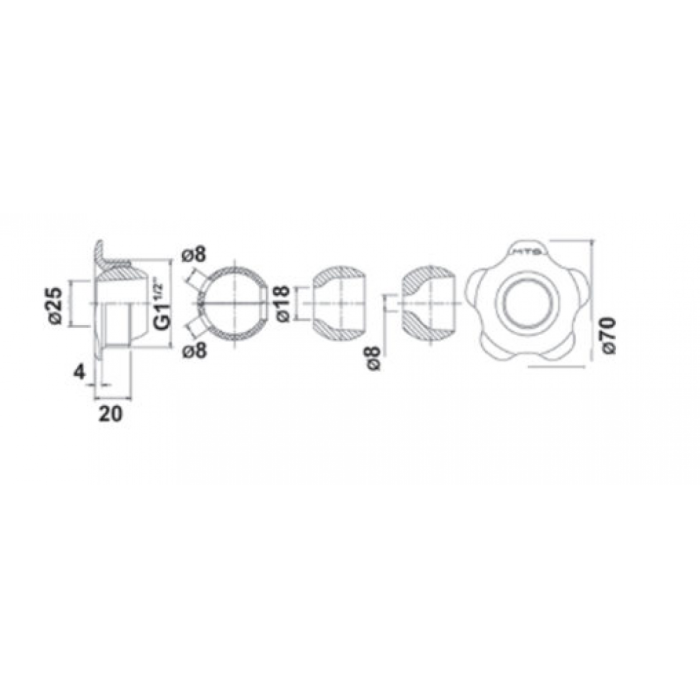 Впускна форсунка для басейну 9 мм – R 11/2“, акрилова кулька