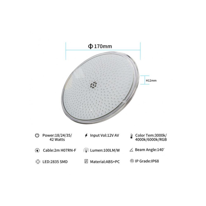 Лампа для басейну, LED,  Cool White, 18 ВТ, 252 led, плоска, 170х12мм