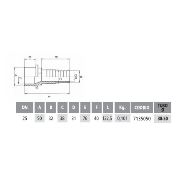 Дорн шланговий 32х38-50 мм зовн.