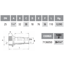 Дорн шланговый 38 х 1,5" нар.