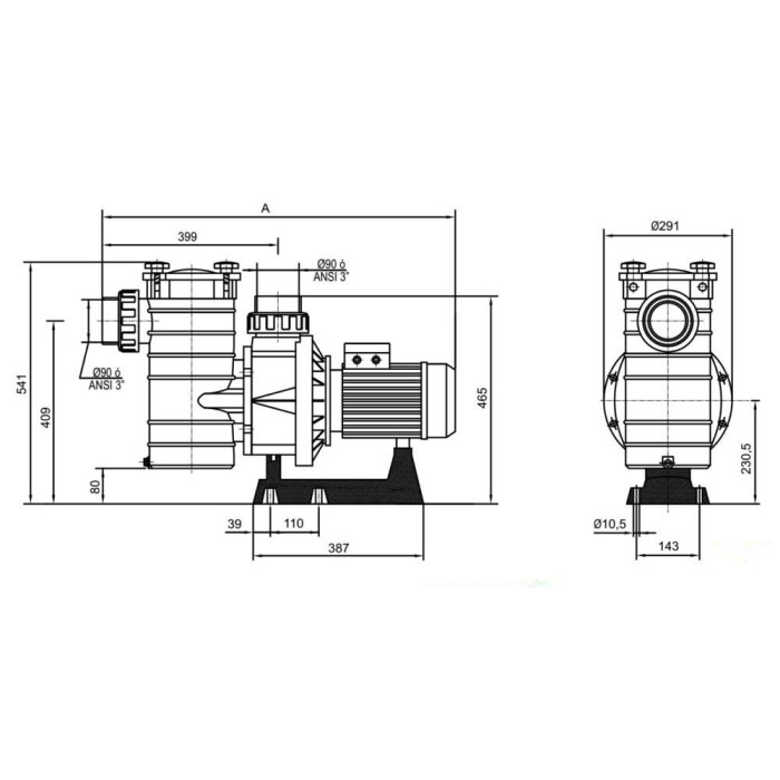 Насос Hayward (Kripsol) KAP300  48 м3/г, 2,76 кВт, 220 В,  підключення 90 мм