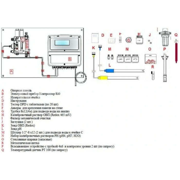 Вимірювально-регулююча станція для басейну, Kontrol 800 pH/Redoх/FChlor Pot – потенціостатичний вимір хлору, можливе виконання для солоної води, без датчика хлору, без насосів.