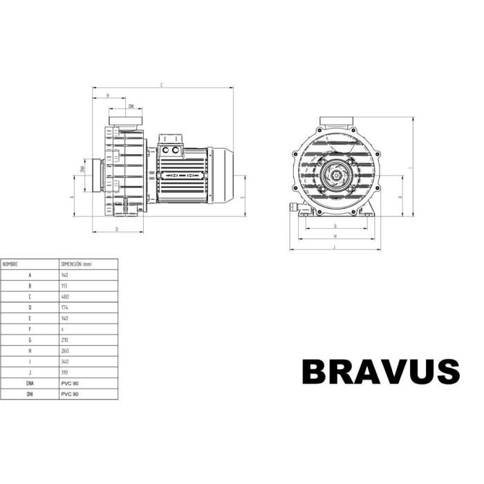 Насос Saci BRAVUS 300, IE3, 400B, 58 м3/г, при 10 м перепаду 2.2 кВт, підключення 90 мм