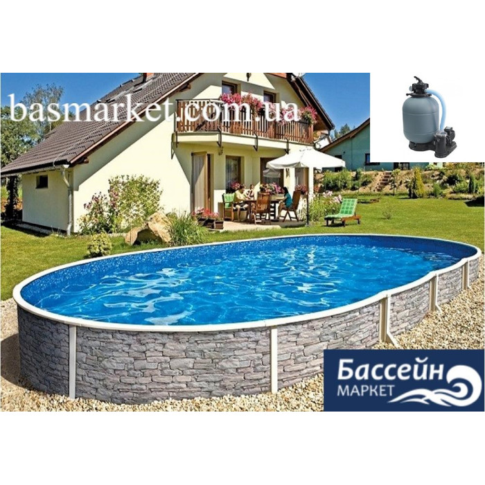 Каркасний Басейн Azuro, колір Stone (Камінь), овал, з плівкою Lagoon, 5.5 х 3.7 х 1.2м