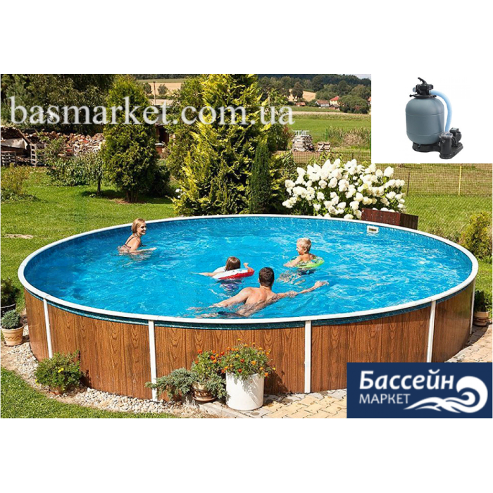 Каркасний Басейн Azuro 403 DL, колір Wood (Дерево) Плівка Pebbles, 5.5 х 1.2м