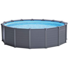 Каркасний басейн Intex 26384 GRAPHITE GRAY (478х124 см) з пісочним фільтром, драбиною, підкладкою і тентом