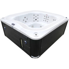 Переливний гідромасажний басейн Aquajoy Serenity (250х230х96 см), сріблясто-білий мармур, чорний корпус