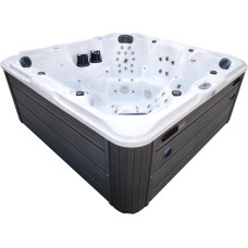 Гідромасажний басейн Aquajoy Maldives (230х230х95 см), сріблясто-білий мармур, з динаміками та LED-підсвічуванням