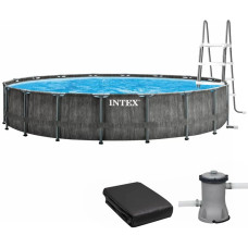 Каркасний басейн Intex 26744 GREYWOOD (549х122 см) з картриджним фільтром, драбиною та тентом