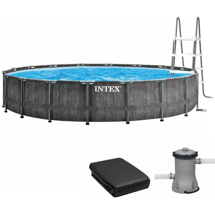 Каркасний басейн Intex 26744 GREYWOOD (549х122 см) з картриджним фільтром, драбиною та тентом